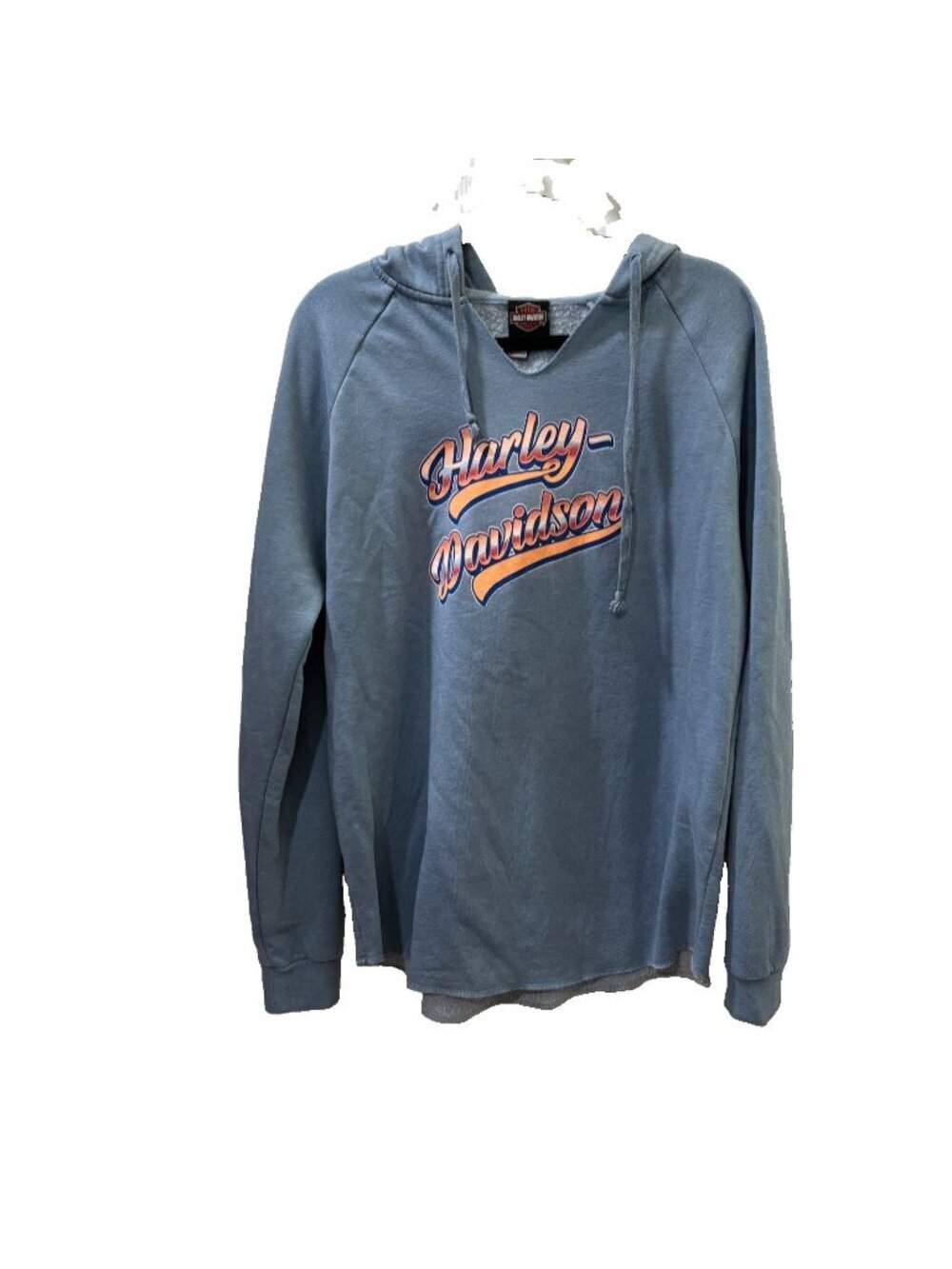 Harley Davidson H D Raw Edge Pullover Hoodie Misty Blue Women XL